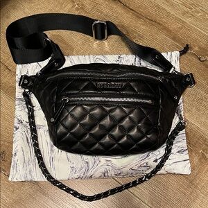 MZ Wallace Black Quilted Small Crosby Sling Crossbody Belt Bag